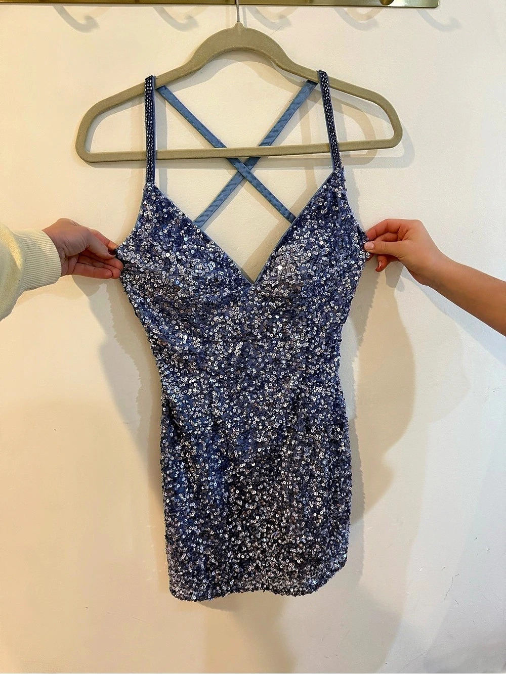 PRIMAVERA Sequined Mini Dress in Blue & Silver Size 2 Like New